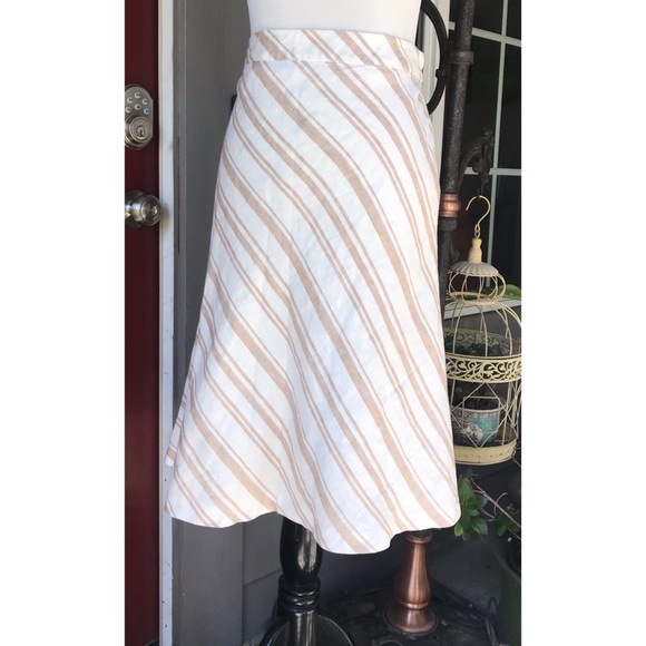 H&M Skirts Hm Striped Linen Aline Midi Skirt Poshmark